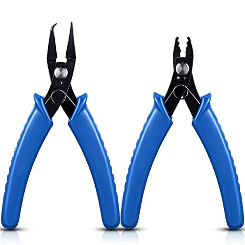 2 Piece Split Ring Pliers Crimping Jewelry Jump Pliers, Blue
