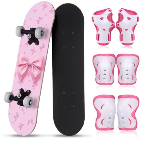7 Piece Skateboard Kids Set, Pink