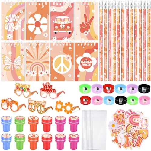 122 Piece Groovy Party Favors Retro Hippie Birthday Gifts Set, Multicolour