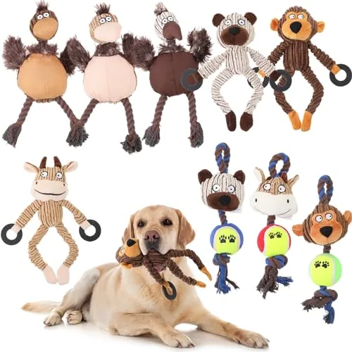 9 Piece Squeaky Plush Dog Gifts Durable Cute Soft Dog Teething