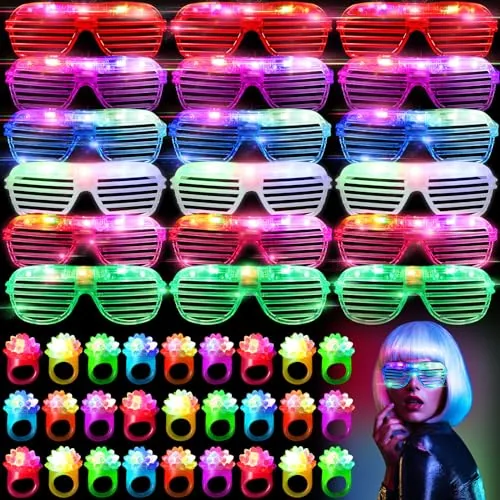 72 Piece LED Light up Party Favors Glow Glasses Rings Set