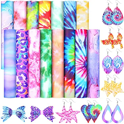 15 Piece Summer Faux Leather Sheet 8.3 x 6.3 Inch Tie-dye