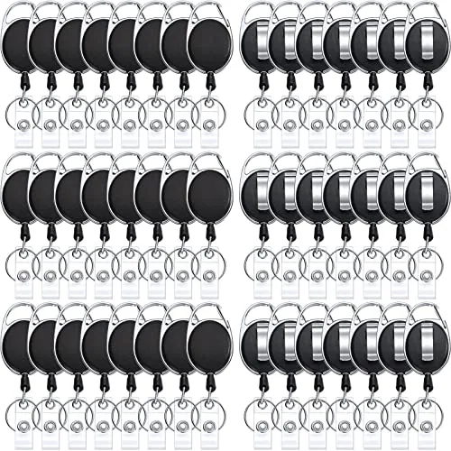 50 Piece Retractable Badge Reels Holders, Black