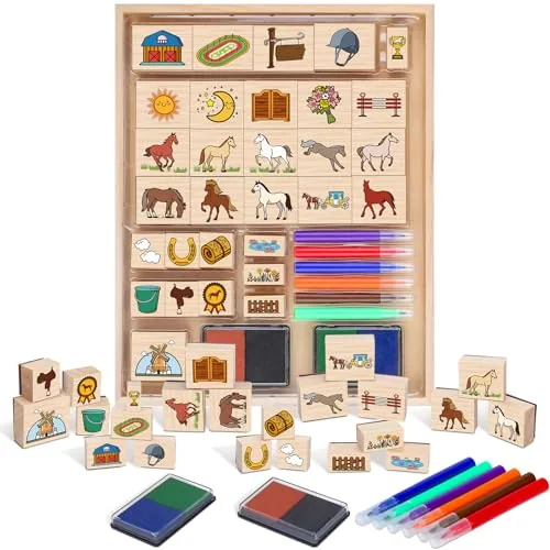 38 Piece Horses Stable Wooden Stamp Set Horses Stamp Wooden Rubber