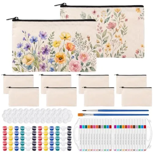 10 Piece DIY Canvas Pouch Kit, White