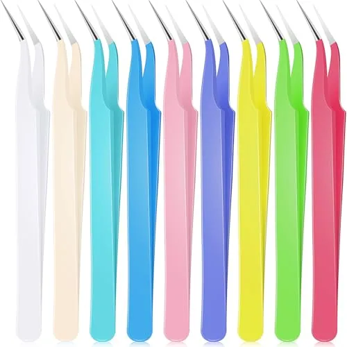 9 Piece Curved Pointed Craft Tweezers Precision Tweezer