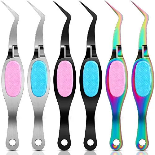 6 Piece Self-Adhesive Reverse Craft Tweezers Crossing Lock Curved Tweezers, Multicolour