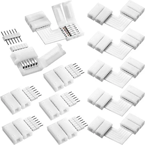 12 Piece 6 Pin 12 mm LED Strip Connectors L Shape Solderless, Multicolour