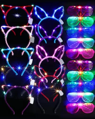 20 Piece Light up Glasses LED Cat Ears Headband Rabbit Ear Headband