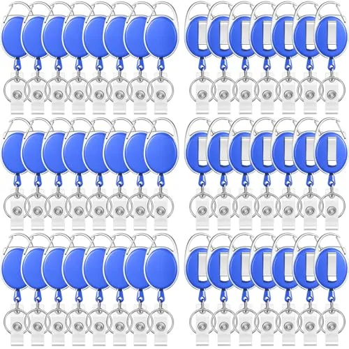 30 Piece Retractable Badge Reels Holders, Blue