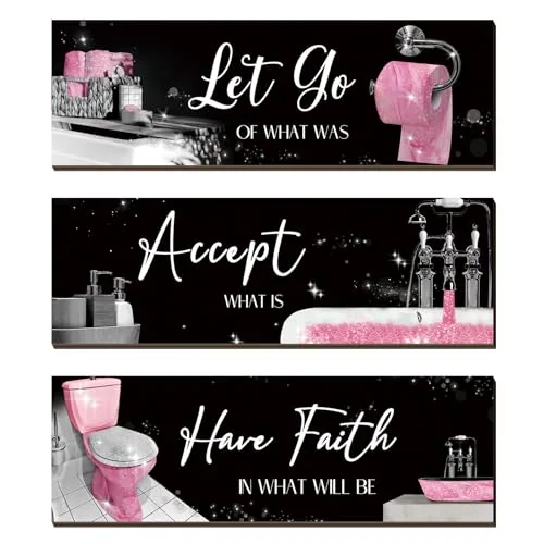 3 Piece Bathroom Decor Wall Art Bathroom Pictures Decor Accept, Pink