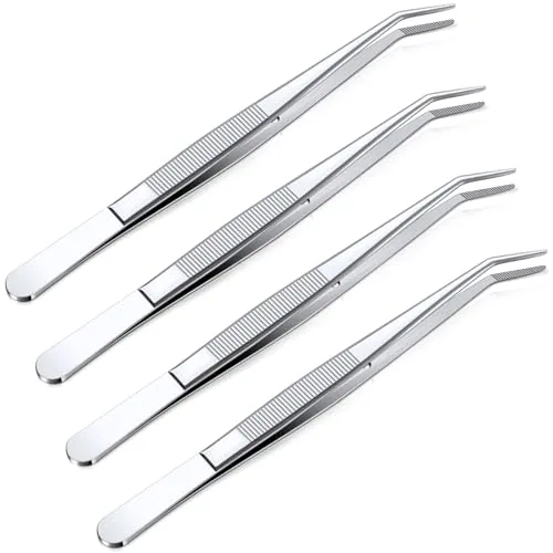 4 Piece Stainless Steel Tweezers, Silver