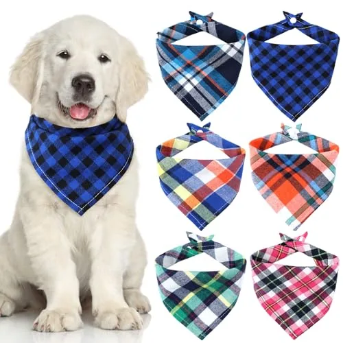 6 Piece Triangle Dog Bandana Dog Scarf Plaid Printing Adjustable