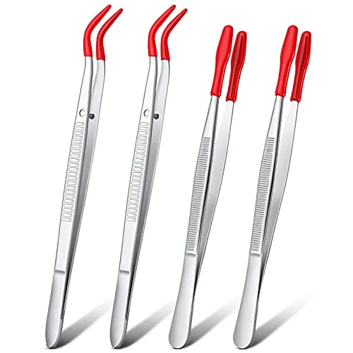 2 Piece Bent Tip Tweezers, Red