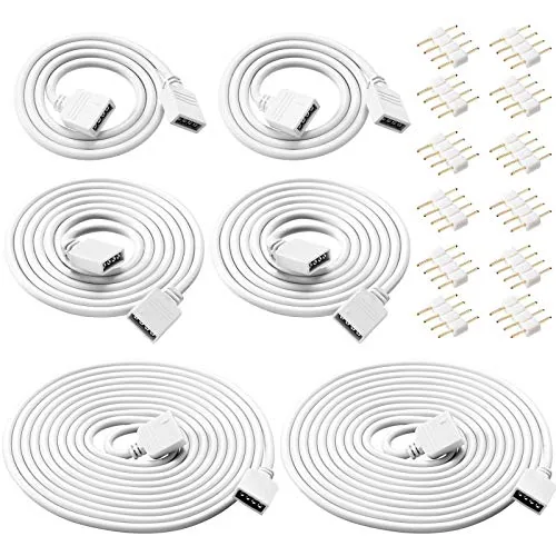 6 Piece 4 Pin RGB Extension Cable LED Strip Connector Cord Wire, White