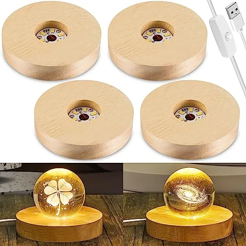 4 Piece LED Light Base - Wooden LED Base, Brown