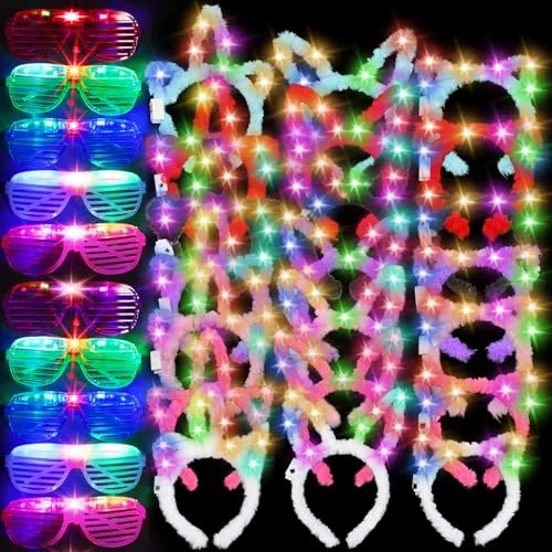 50 Piece LED Light up Glasses Cat LED Cute Headband Cat Ears, Multicolour