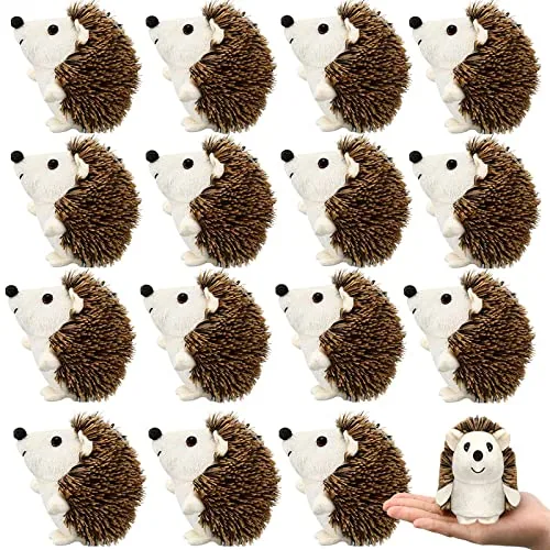 16 Piece Mini Hedgehog Stuffed Animal Bulk Plush Toy, Beige