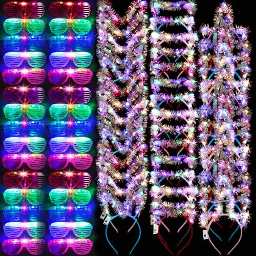 30 Piece LED Light up Glasses Cat LED Cute Headband Cat Ears, Multicolour