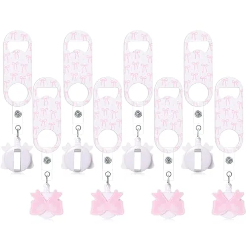 8 Piece Retractable Bottle Opener Pink Bow Badge Reel