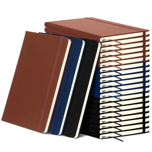 20 Piece A5 Lined Journal Notebooks PU Leather, Black