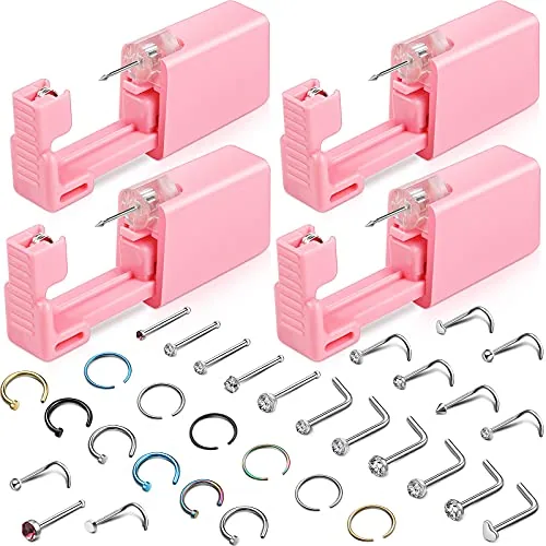 36 Nose Ear Piercing Tool Kit Includes 4 Disposable Nose, Pink