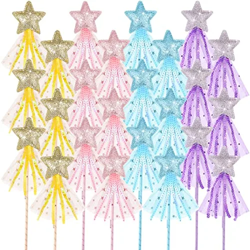 24 Piece Glitter Star Magic Wand Princess Wand Fairy Angel Star, Pink