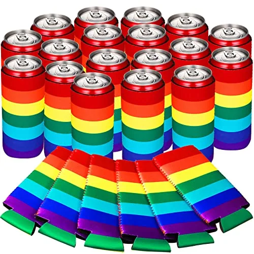 24 Piece Folding Pride Party Decorations Rainbow Can Coolers Sleeves Lgbtq, Multicolour