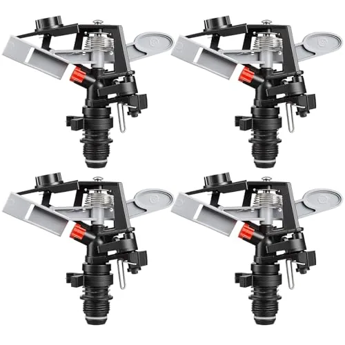 4 Piece 1/2 Inch Plastic Impact Sprinklers Heads Adjustable 0-360, Grey