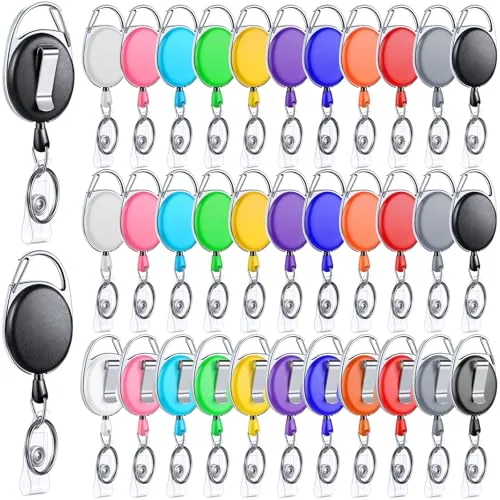 110 Piece Retractable Badge Reels Holders, Multicolour