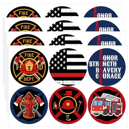 360 Piece Self-Adhesive Assorted Firefighter Sticker Sheet Pack 1.5 Inch Sheet, Red, party & favours