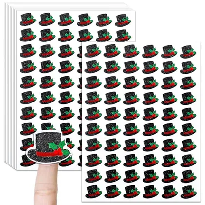 600 Piece Self-Adhesive Tiny Glitter Top Hat Stickers Self Adhesive, Red, seasonal