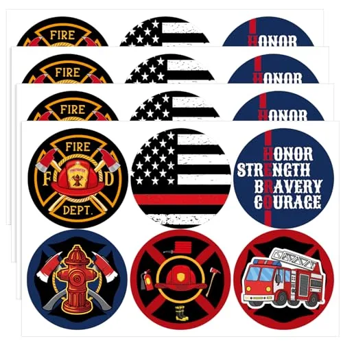 360 Piece Self-Adhesive Assorted Firefighter Sticker Sheet Pack 1.5 Inch Sheet, Red