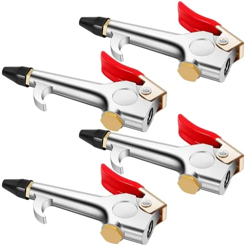 4 Piece Air Blow Gun 1/4 NPT Nozzle Rubber Safety Tip, Red