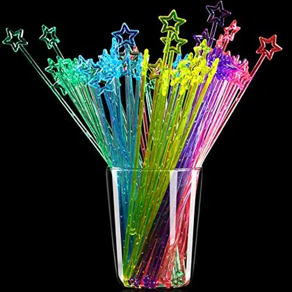 100 Piece Star Top Swizzle Sticks, Multicolour, kitchen & bar