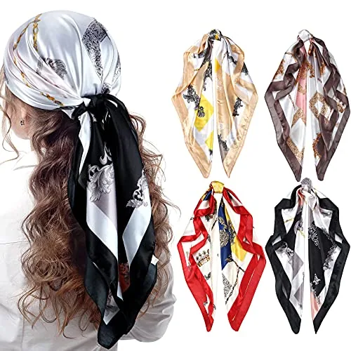 4 Piece 35 Inch Satin Head Scarf Bandanas