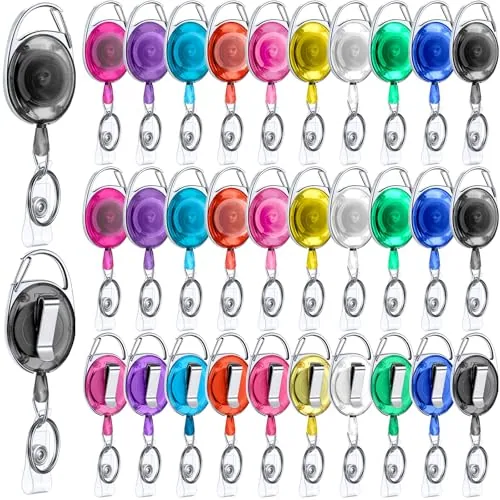 30 Piece Retractable Badge Reels Holders, Clear