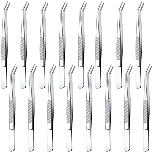 16 Piece Stainless Steel Tweezers, Silver