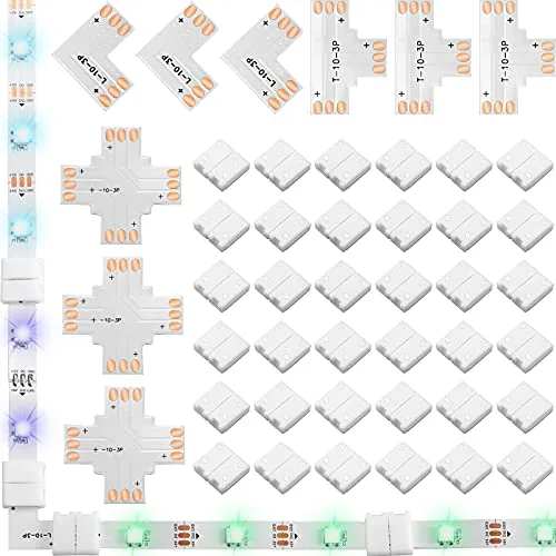 48 Piece 3 Pin LED Light Strip Connectors Set 10mm Strip Connector, White