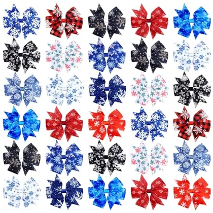24 Piece Winter Hair Bows Clips Snowflake Hair Accessories 3 Inch, seasonal